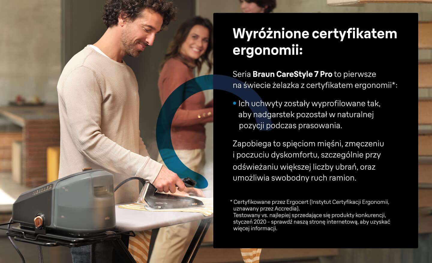 Wyróżnione certyfikatem ergonomii - Seria Braun CareStyle 7 PRO to pierwsze na świecie żelazka z certyfikatem ergonomii - infografika