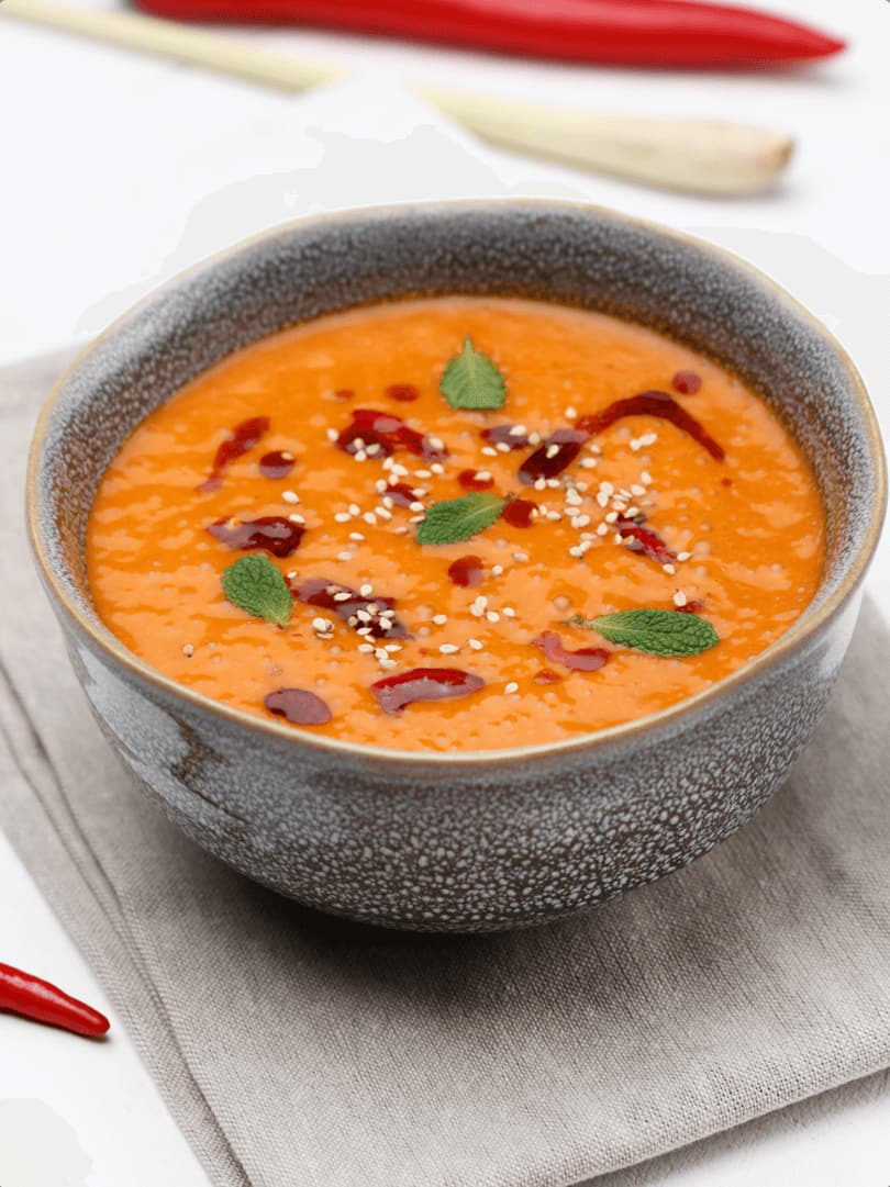 Thai flavoured red lentil soup with coconut milk